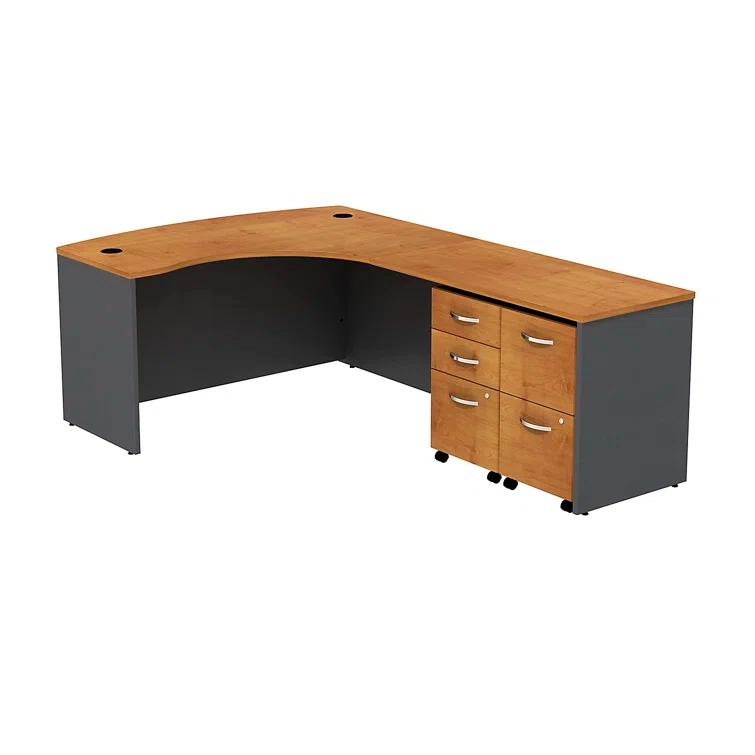 Series C Bow Front Left Handed L Shaped Desk with 2 Mobile Pedestals