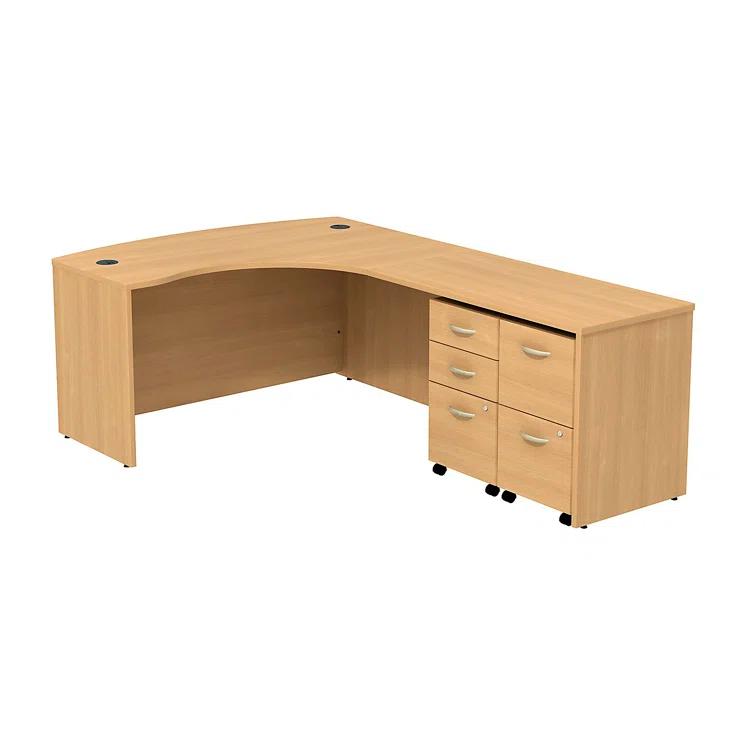 Series C Bow Front Left Handed L Shaped Desk with 2 Mobile Pedestals
