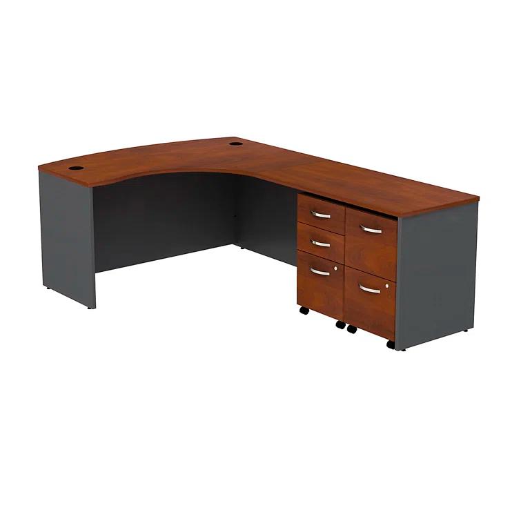 Series C Bow Front Left Handed L Shaped Desk with 2 Mobile Pedestals