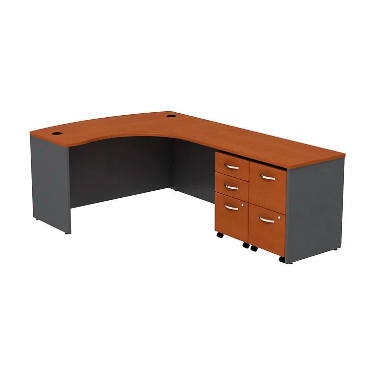 Series C Bow Front Left Handed L Shaped Desk with 2 Mobile Pedestals