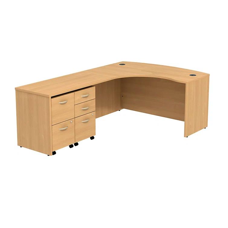 Series C Bow Front Left Handed L Shaped Desk with 2 Mobile Pedestals
