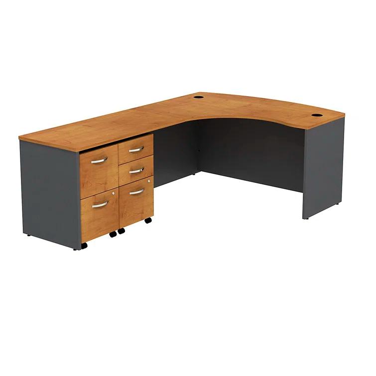 Series C Bow Front Left Handed L Shaped Desk with 2 Mobile Pedestals