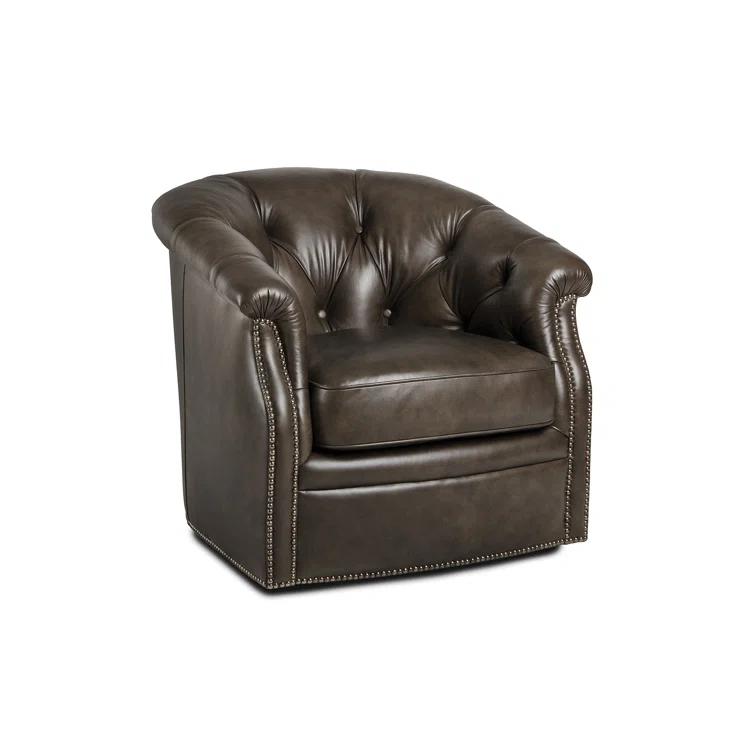 Maitland-Smith Maitland Smith Upholstery Leather Swivel Barrel Chair