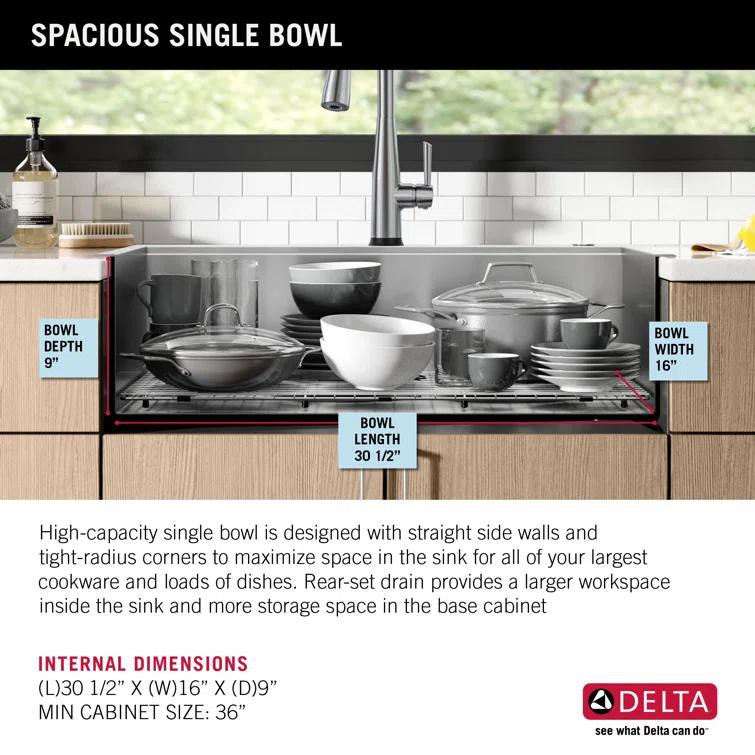 Delta Rivet™ 33" L Workstation Kitchen Sink Drop-In Top Mount 16 Gauge Stainless Steel Single Bowl