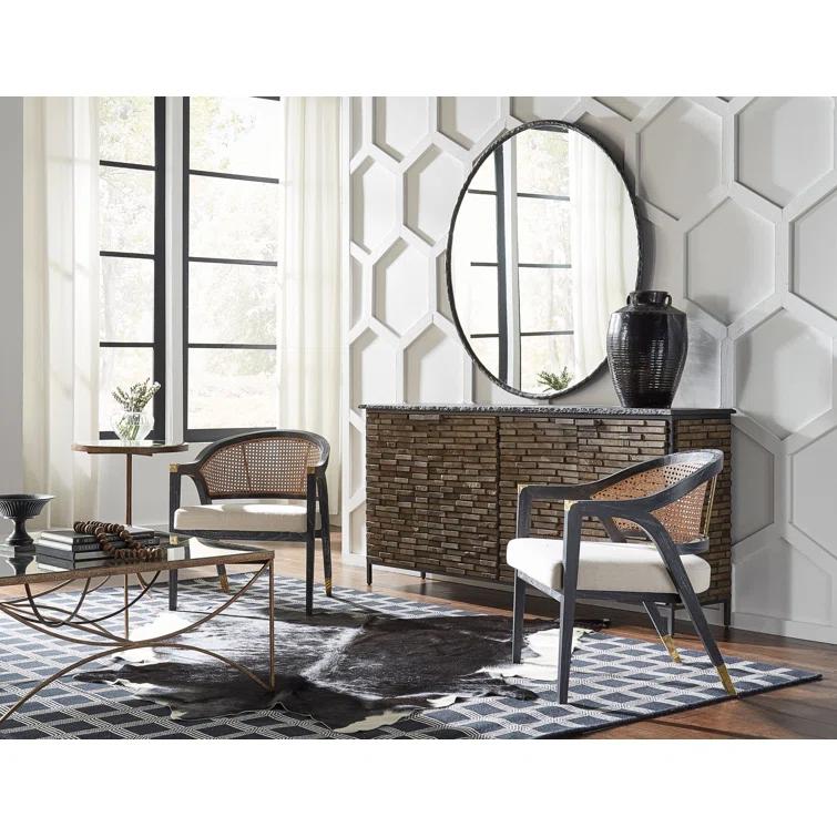 Bayou Breeze Ashburnham Cushioned Mahogany Accent Armchair With Brass Accents | Wayfair