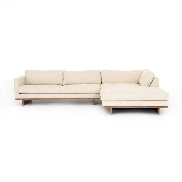 Everly Cream Fabric Two-Piece Sectional with Wood Base