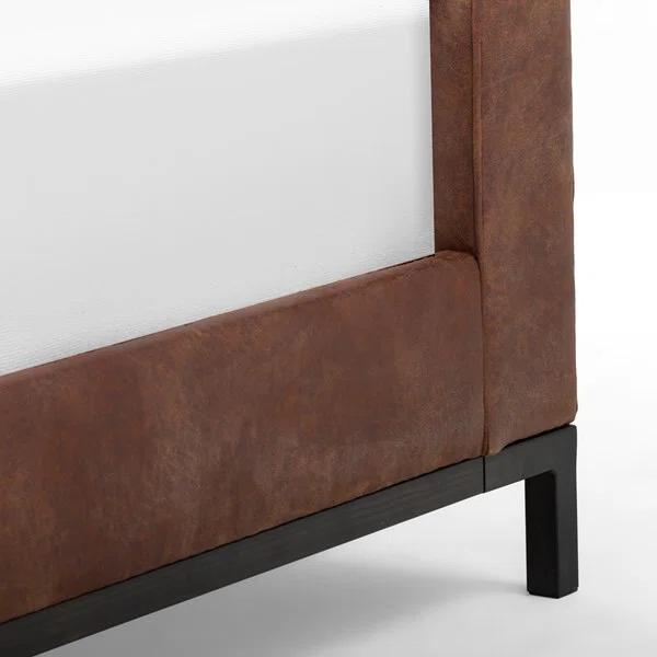 Elegance King-Size Gunmetal Iron Frame Bed with Vintage Tobacco Faux Leather