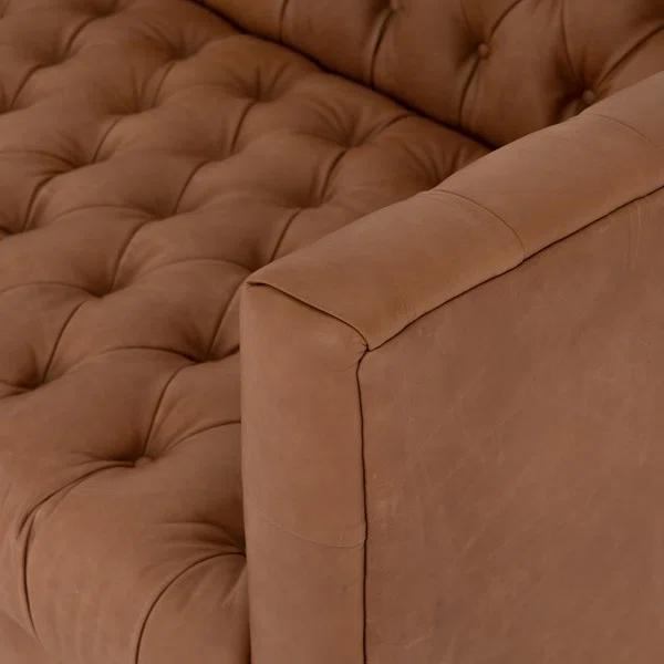 Rollins 90" Natural Washed Camel Leather Button Tufted Sofa