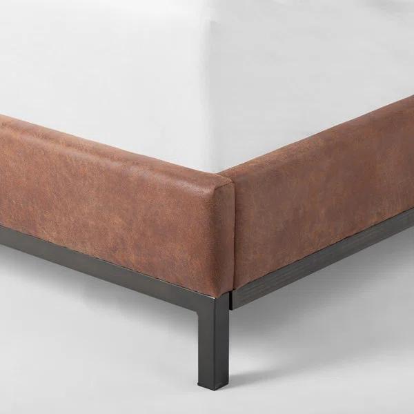 Elegance King-Size Gunmetal Iron Frame Bed with Vintage Tobacco Faux Leather