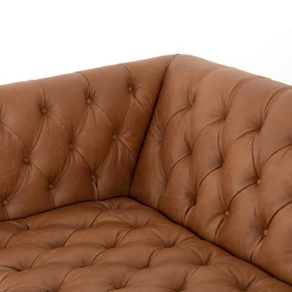 Rollins 90" Natural Washed Camel Leather Button Tufted Sofa