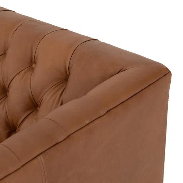 Rollins 90" Natural Washed Camel Leather Button Tufted Sofa