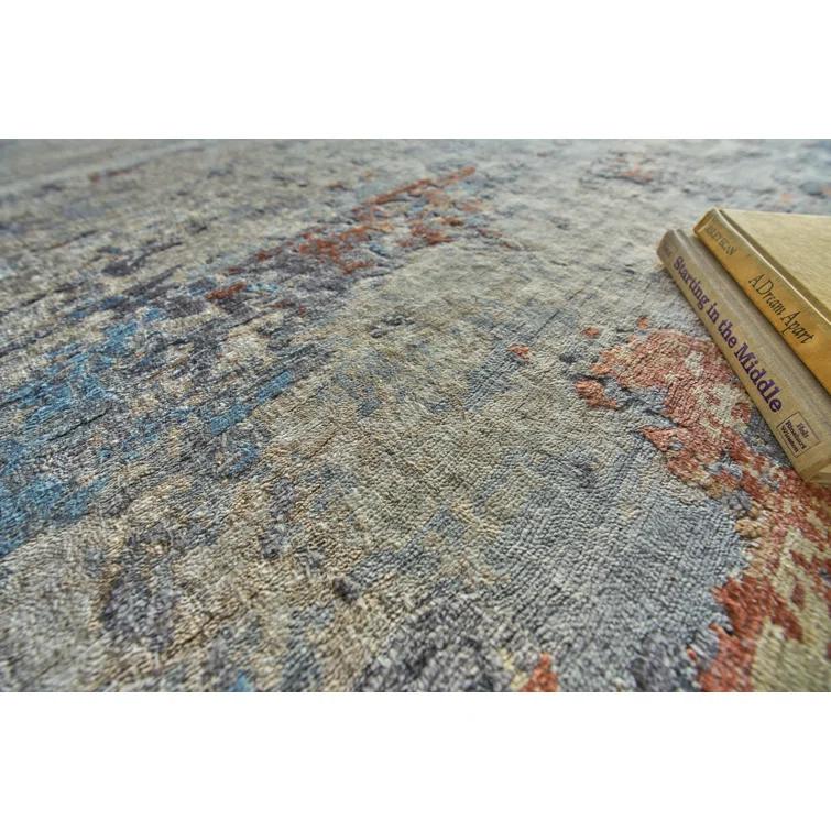 Laureno Abstract Hand-Knotted Synthetic Blue/Gray Area Rug
