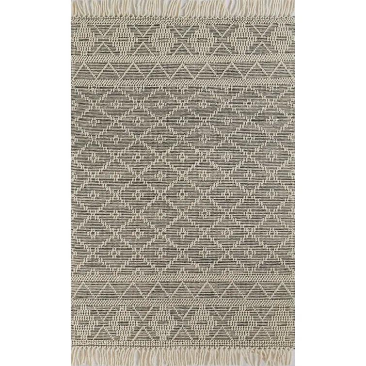 Momeni Boulder Hand Woven Wool and Cotton Geometric Charcoal Area Rug 2' X 3'