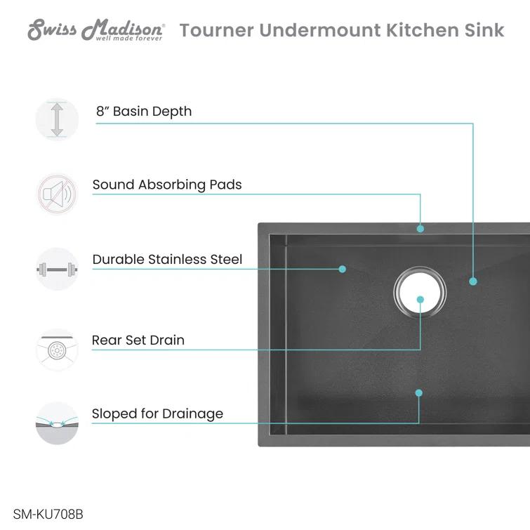 Tourner 26 x 18 Stainless Steel, Single Basin, Undermount Kitchen Sink