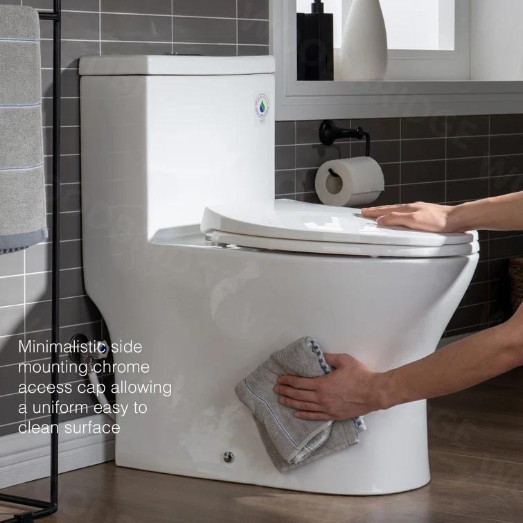 WoodBridge 1.28 GPF Elongated One Piece Dual-Flush Toilet with Soft-Closing Seat,MAP Flushing 1000G B0750-B/N