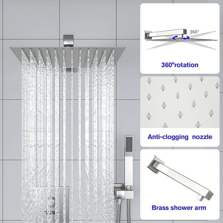 Kichae KE-KH-SLF16013-SS 12 Inch Dual Shower Head Wall Mounted Shower System with Rough-In Valve