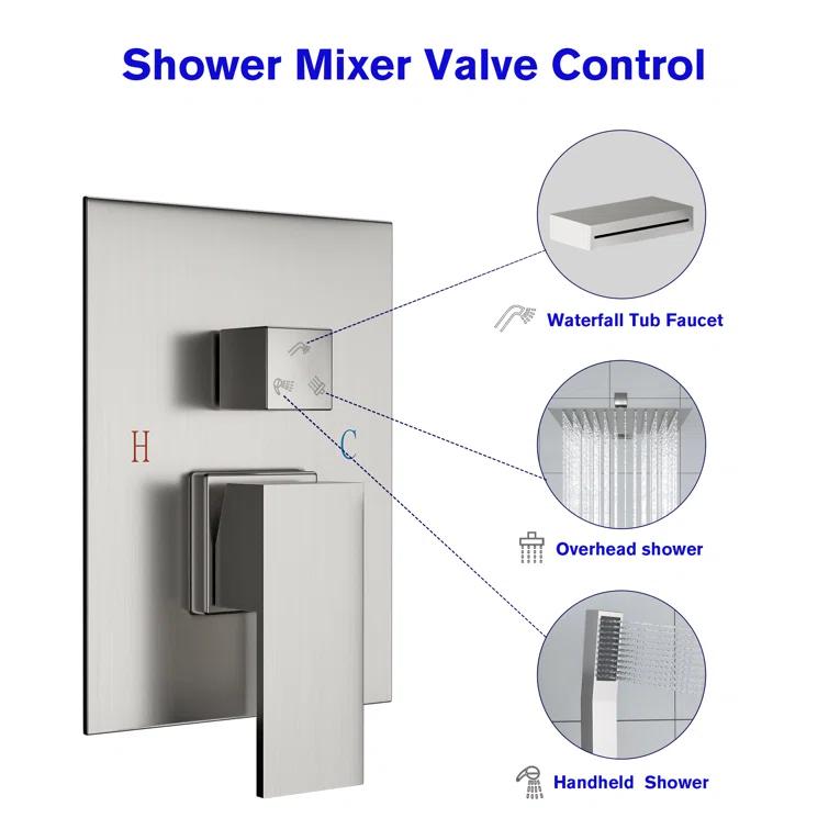 Kichae KE-KH-SLF16013-SS 12 Inch Dual Shower Head Wall Mounted Shower System with Rough-In Valve