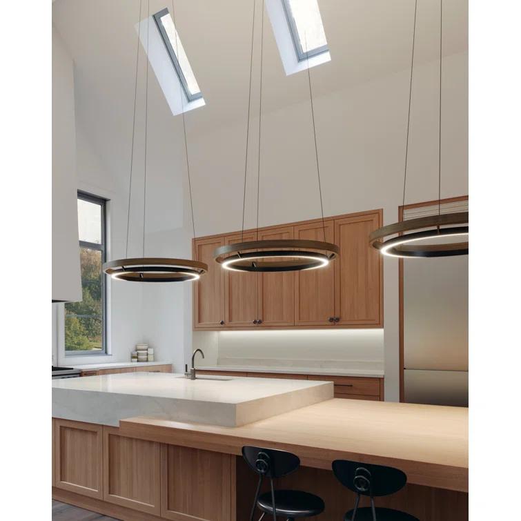 Elegance Unveiled 30'' Matte Black & Weathered Oak LED Chandelier