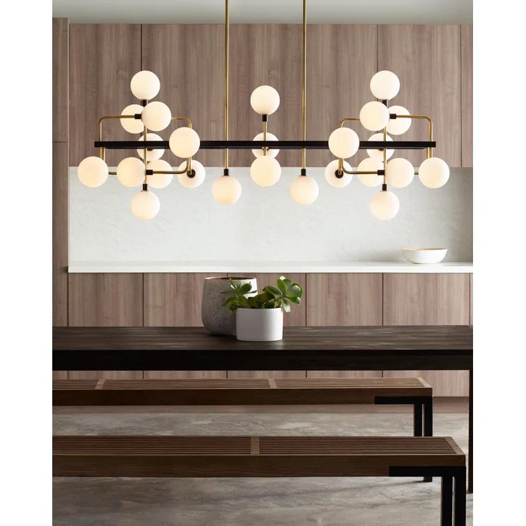 Brass and Opal Glass 25-Light Sputnik Chandelier