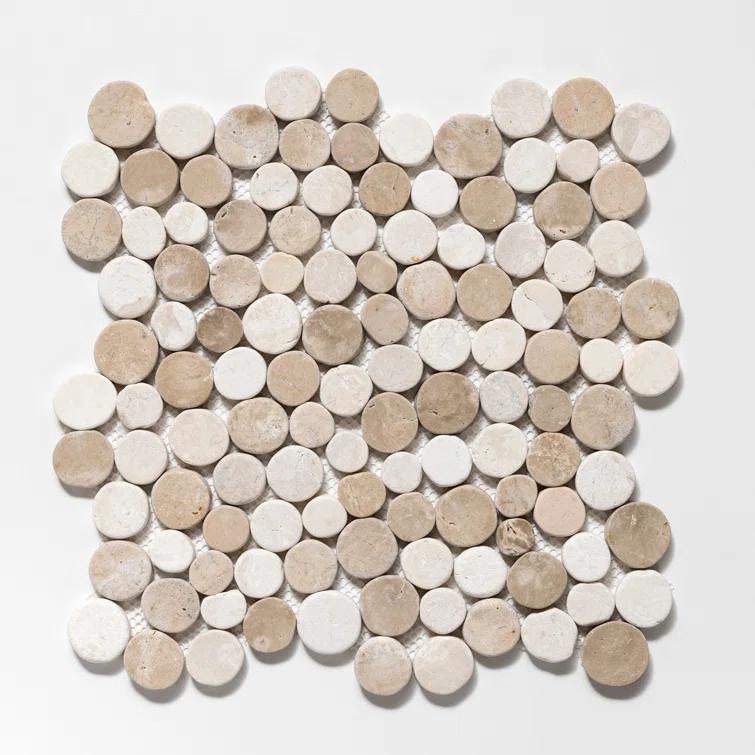 Cruz Bay Studio 11.5" x 11.5" Random Sized Natural Stone Penny Round Mosaic Wall & Floor Tile