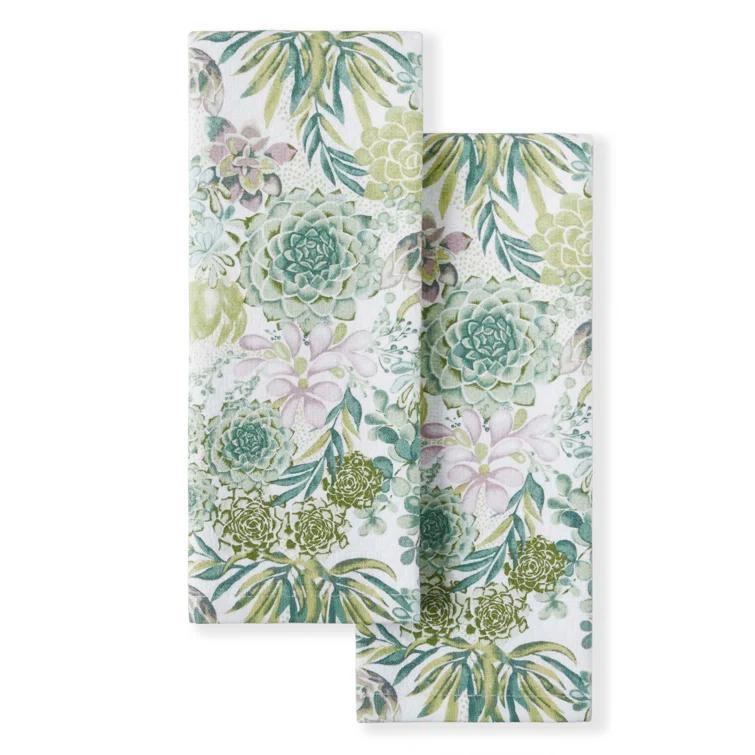 Martha Stewart Martha Stewart Succulents Kitchen Towel Set 2-Pack 16"X28", Green/Purple/Yellow/White (Set of 2)