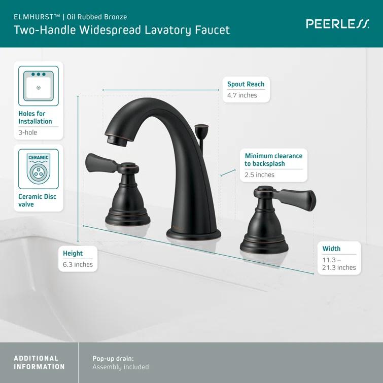 Elmhurst Widespread 2-handle Bathroom Faucet with Drain Assembly