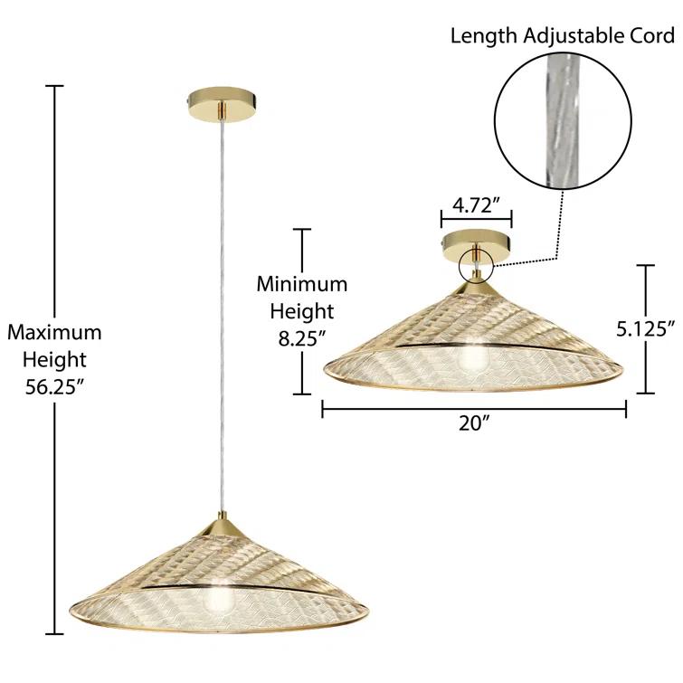 Adhvay 20"W 1-Light Gold Punched Metal Pendant Light