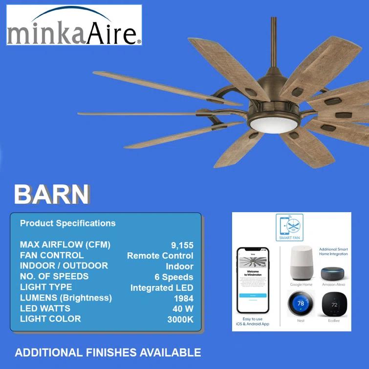 65" Barn 10 - Blade LED Smart Standard Ceiling Fan with Remote Control and Light Kit Included