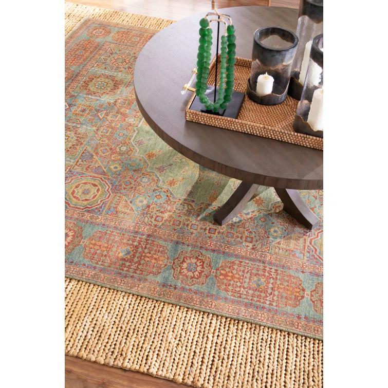 Hand-Knotted Cotton-Synthetic Blend 6'x9' Rectangular Area Rug