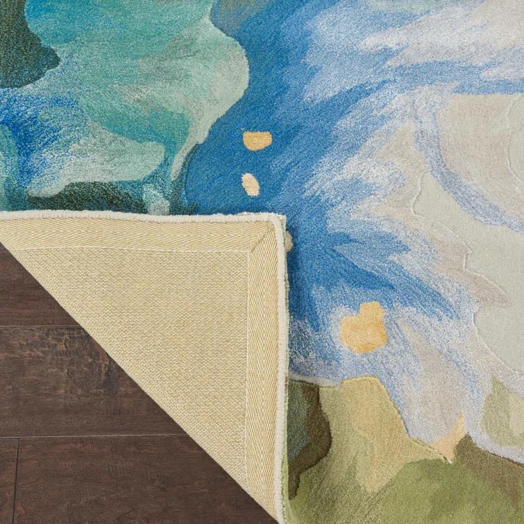 Handmade Blue Abstract Wool Cotton 8' x 10' Rug
