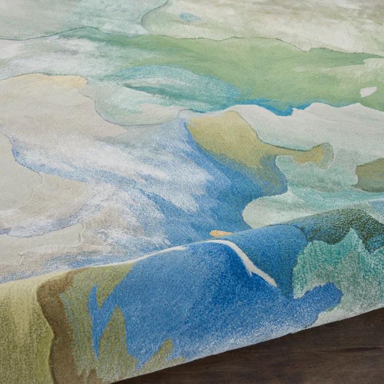 Handmade Blue Abstract Wool Cotton 8' x 10' Rug