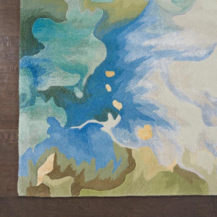 Handmade Blue Abstract Wool Cotton 8' x 10' Rug