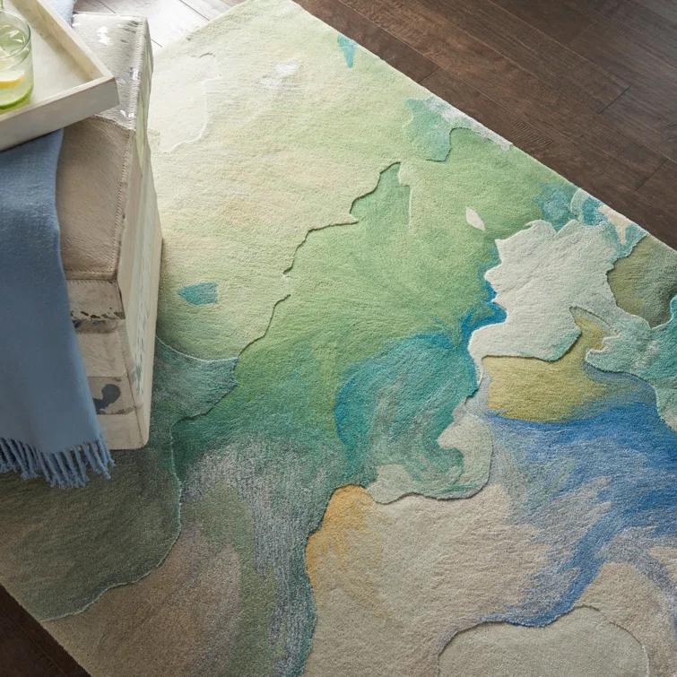 Handmade Blue Abstract Wool Cotton 8' x 10' Rug