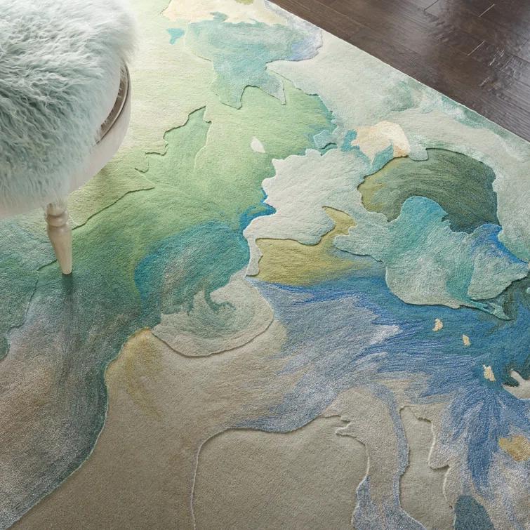 Handmade Blue Abstract Wool Cotton 8' x 10' Rug