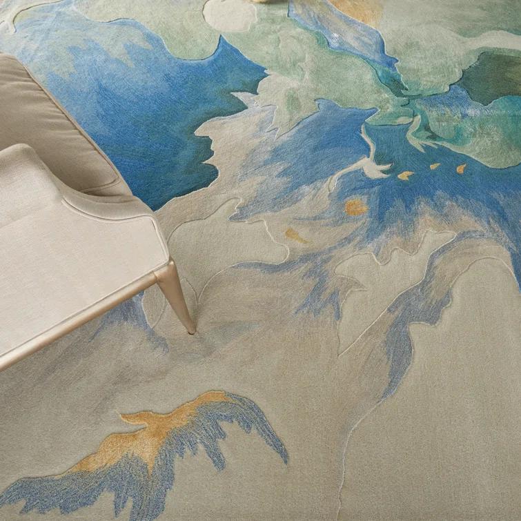 Handmade Blue Abstract Wool Cotton 8' x 10' Rug