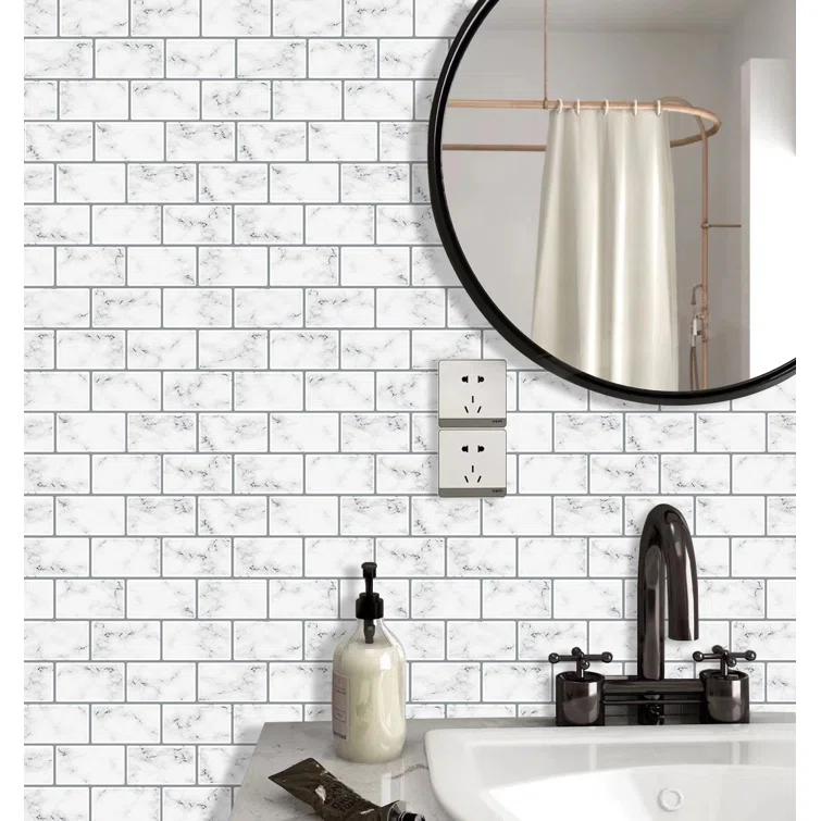 12" x 12" Vinyl Backsplash White Marble Peel & Stick Subway Tile