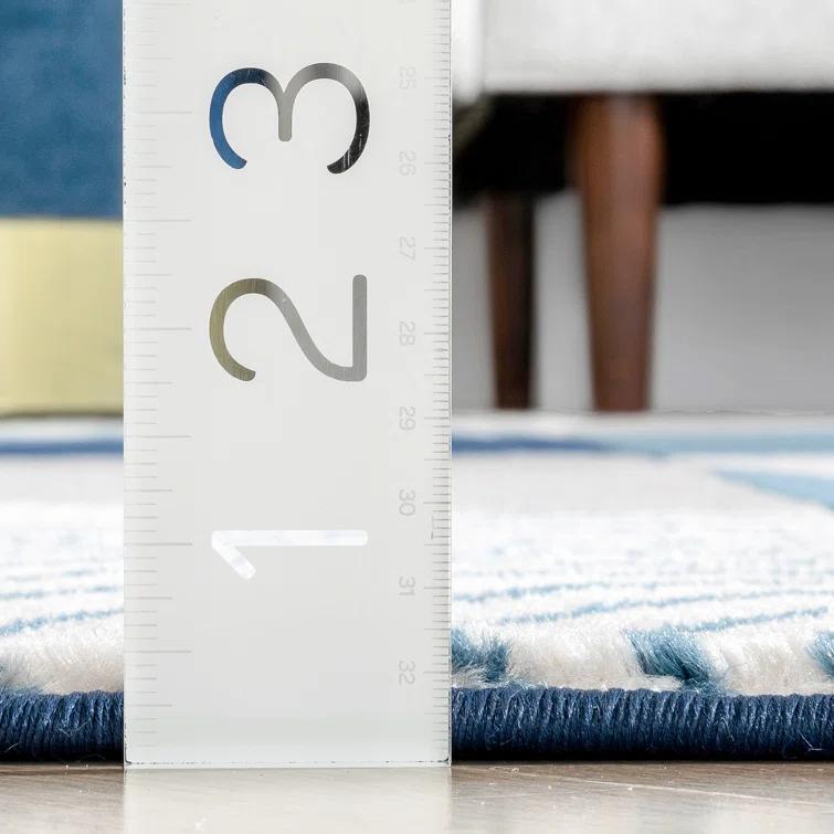 Clyte Blue Modern Geometric Boxes Lines 3D Textured Rug