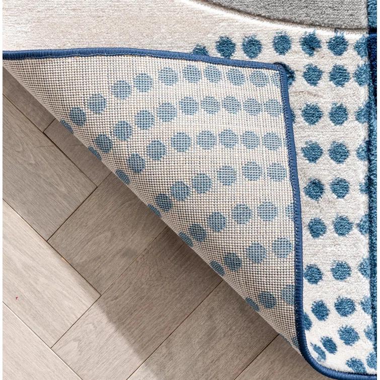 Clyte Blue Modern Geometric Boxes Lines 3D Textured Rug