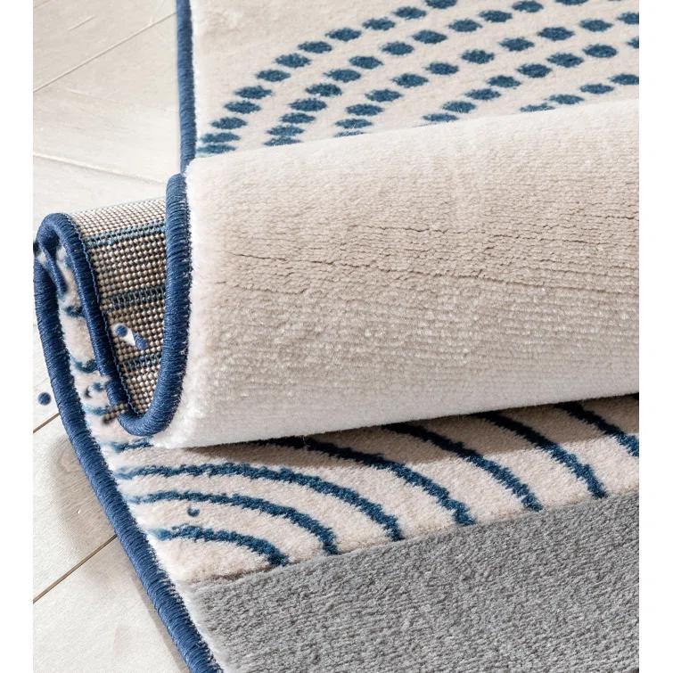 Clyte Blue Modern Geometric Boxes Lines 3D Textured Rug