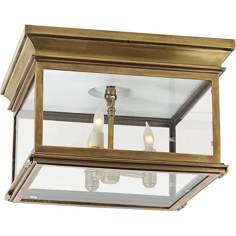 Antique Brass and Clear Glass 13" Flush Mount Light