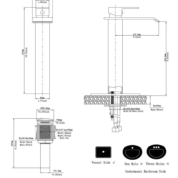 Vessel Sink Faucet Single-handle Bathroom Faucet with Drain Assembly