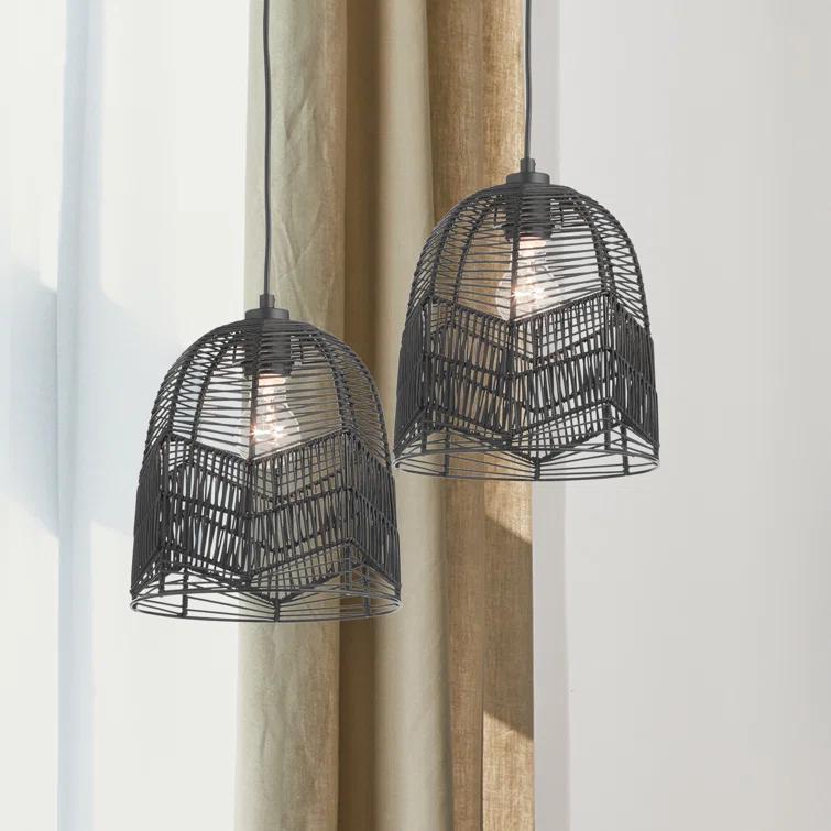 10"W Amher 1-Light Black Rattan Pendant Light