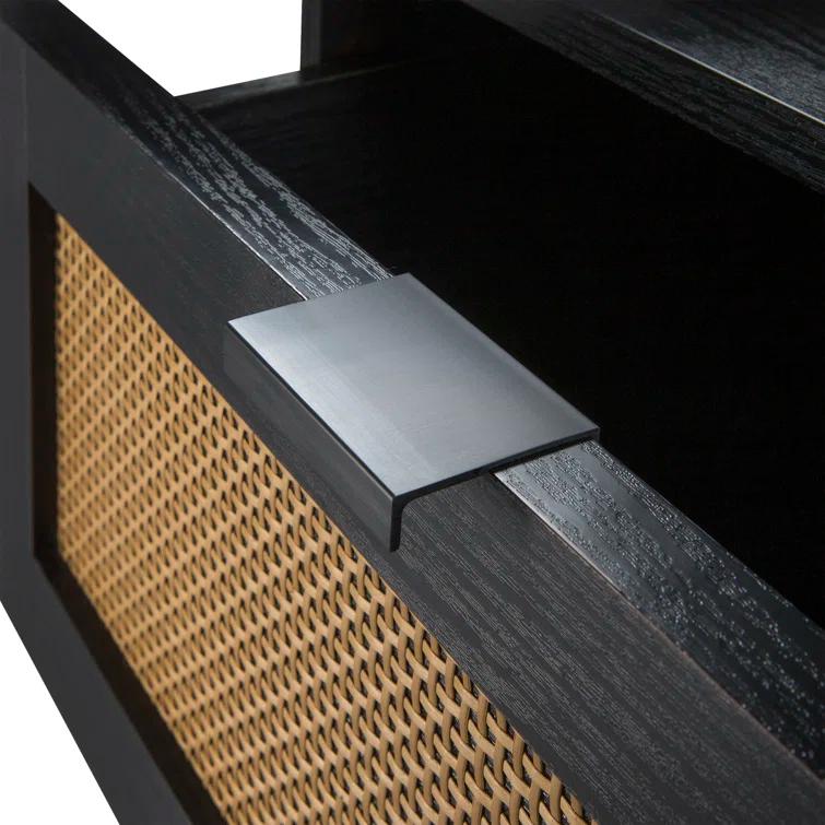 Sango Sango Orre 2-Drawer Solid Wood Nightstand, With Rattan, Cylicndrical Wooden Legs