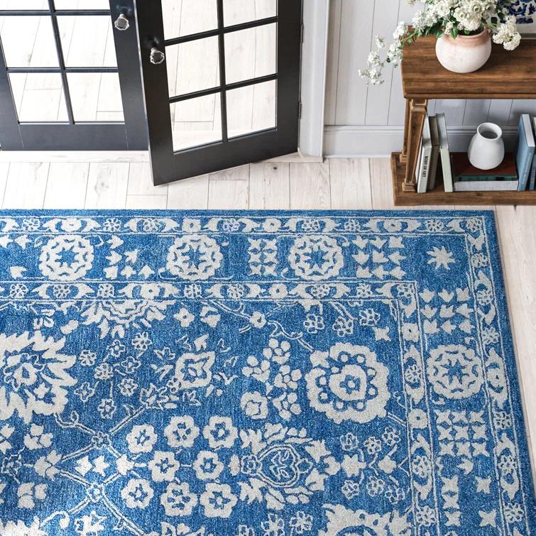 Cece Oriental Handmade Tufted Wool Blue/White Area Rug