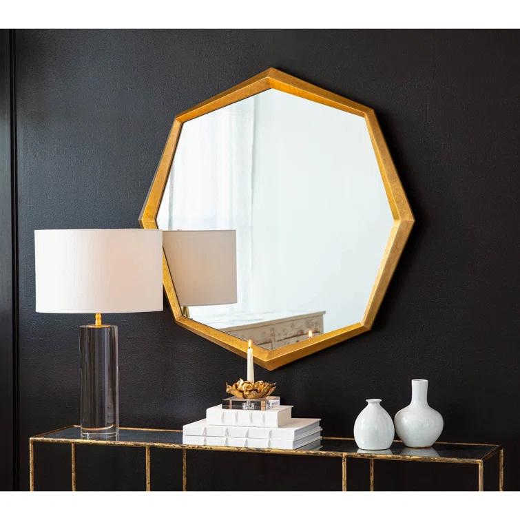 36" Round Gold Leaf Wood Wall Mirror