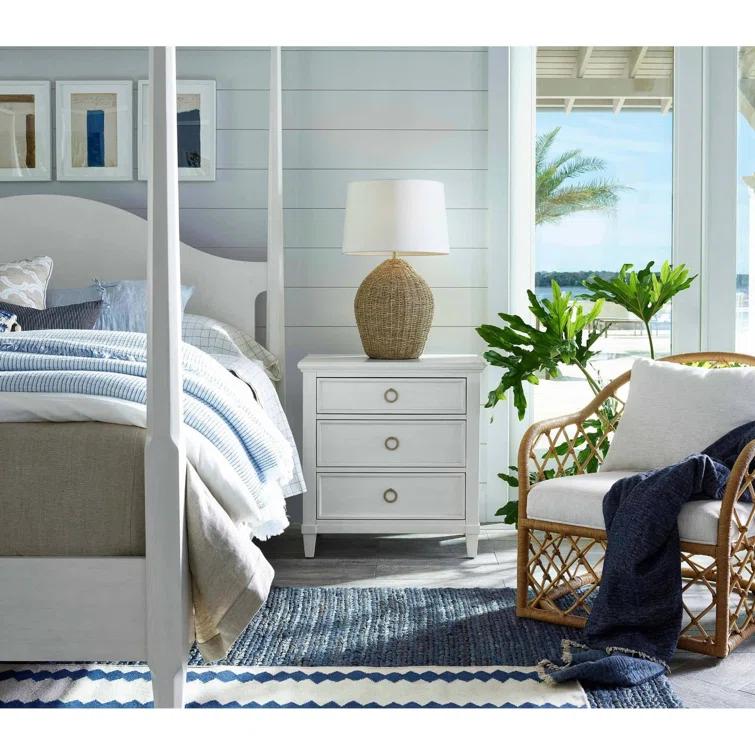 Seaside Natural Woven Rattan Table Lamp with White Linen Shade