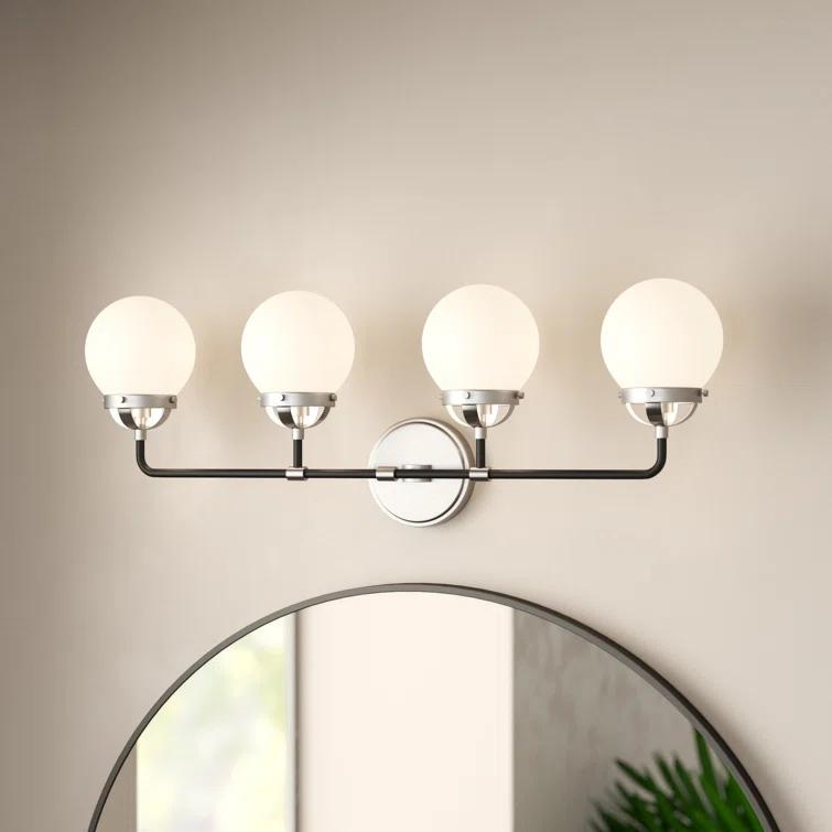 Midnight Black and Brushed Nickel 4-Light Vanity with Etched Glass