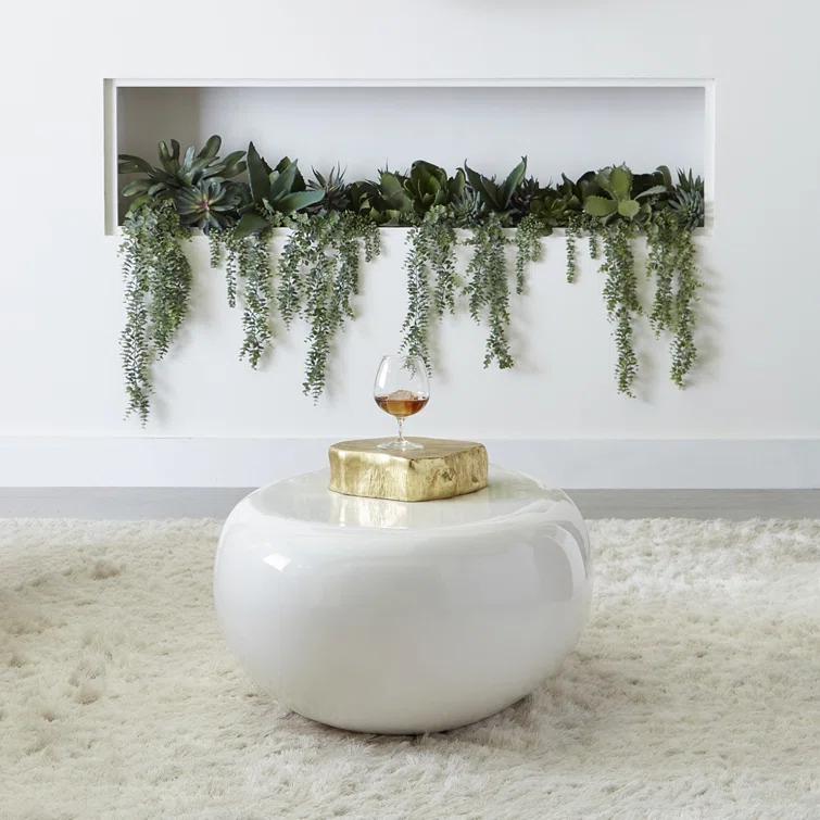 Phillips Collection Gel Coat White River Stone Solid Coffee Table