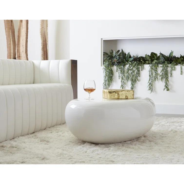 Phillips Collection Gel Coat White River Stone Solid Coffee Table