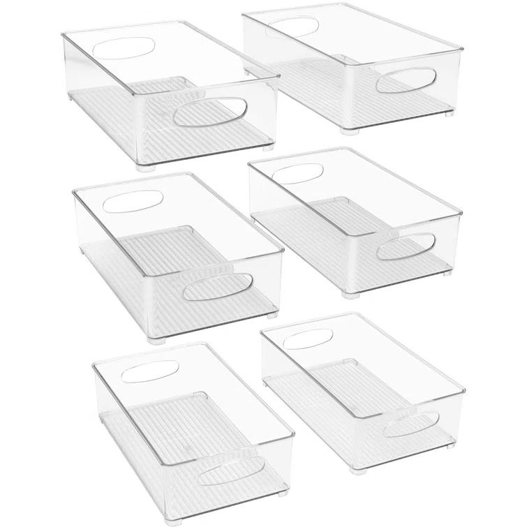 Prep & Savour Hosler 6 Pack Medium Stackable Clear Storage and Organizer Bins with Handles (Set of 6)